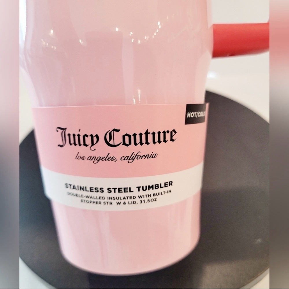 Juicy Couture Tumbler Pink Heart with Cherry Straw Topper! NWT 🍒 - Picture 3 of 3